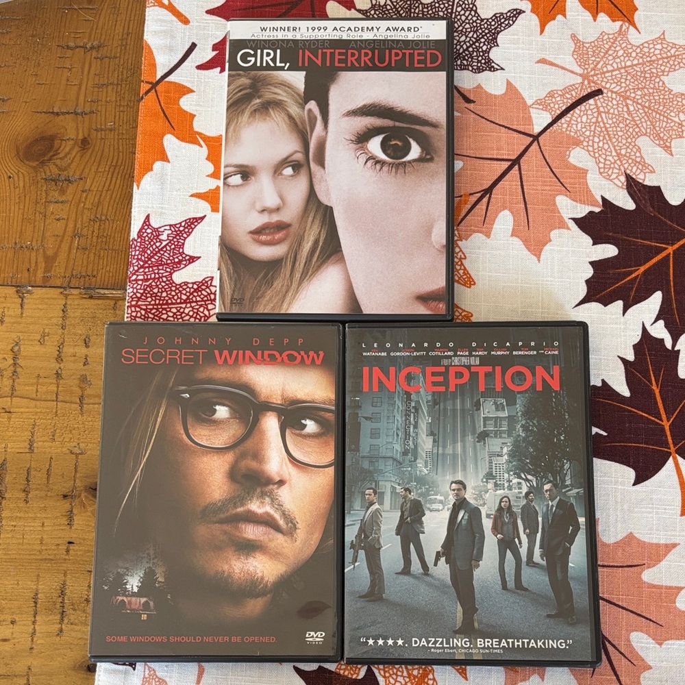 DVD Movie Collection: Girl, Interrupted, Secret Window, and Inception